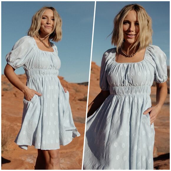 Baltic Born | Women | Lexington Blue Floral Crepe Babydoll Short Dress | 2XL - Picture 12 of 14